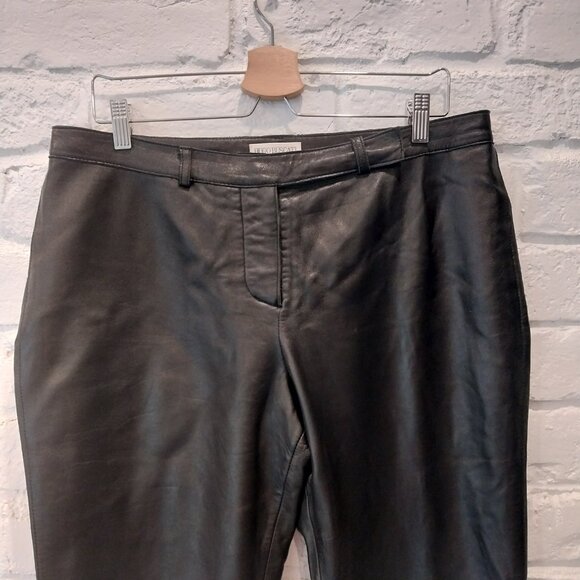 Hugo Buscati 100% Authentic Leather Pants Women 16 TALL Black Straight Unhemmed - Picture 2 of 11